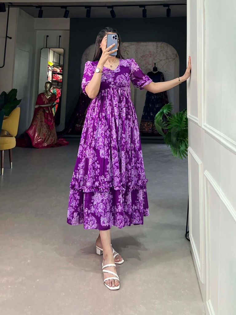 Purple Floral Georgette Frock