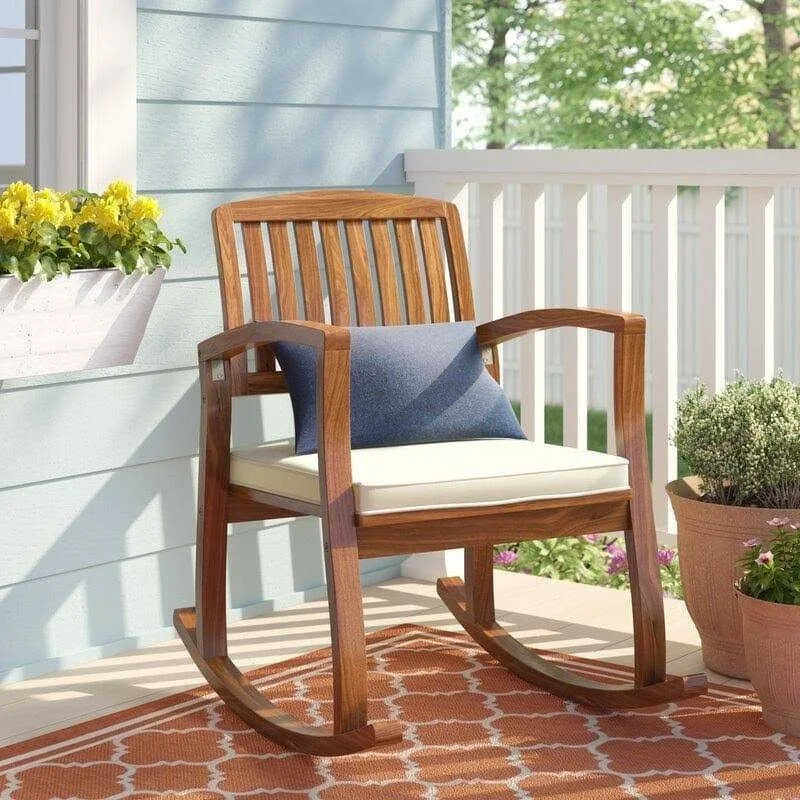 Classic Acacia Wood Rocking Chair with Cushions