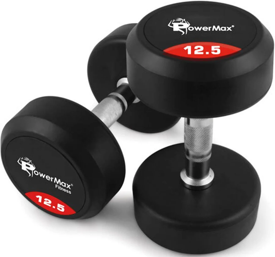 Powermax Fitness 10kg Single Rubber Coated Round Dumbbell