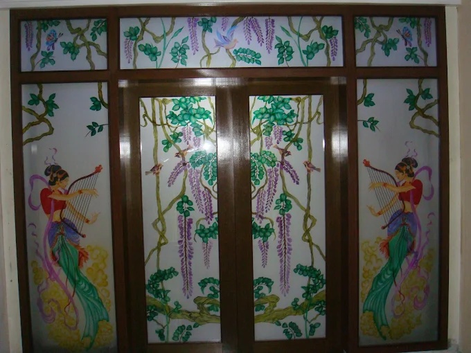 custom designed art glass room divider.