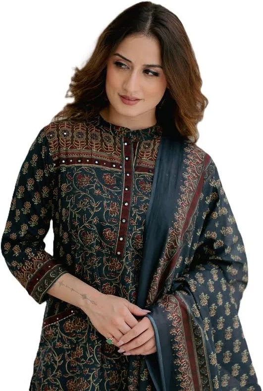 Arayna Women’s Cotton Printed Kurta Set with Palazzo Pants and Dupatta