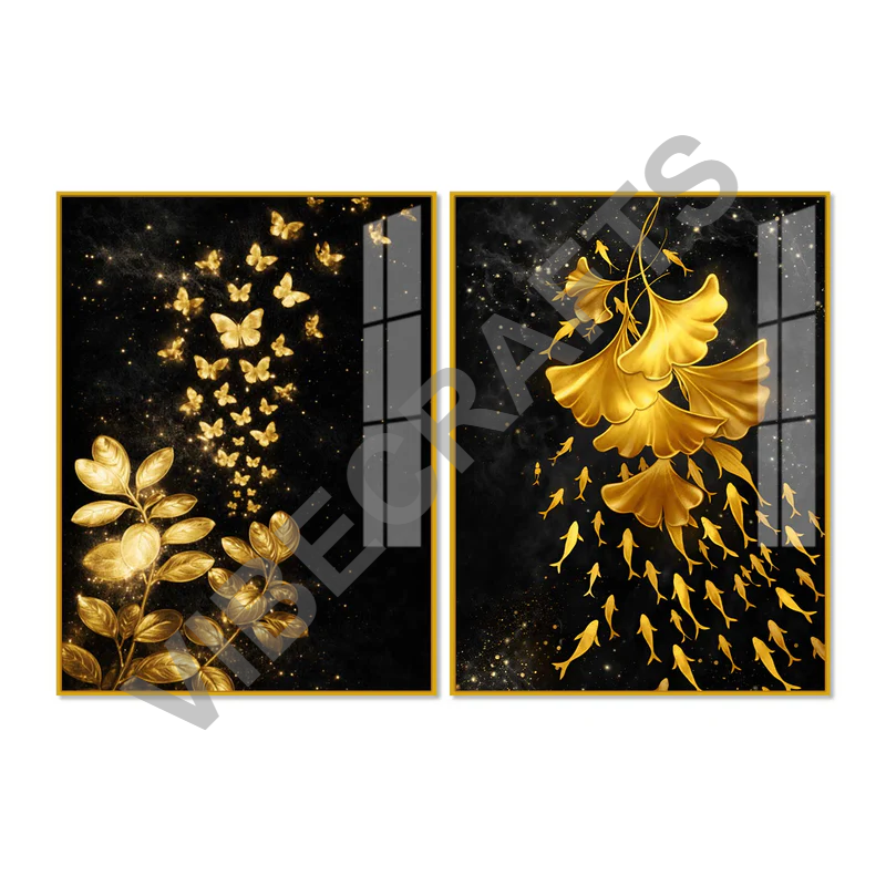 Ravishing Nature Glow Abstract Acrylic Floating Wall Painting Set of 2