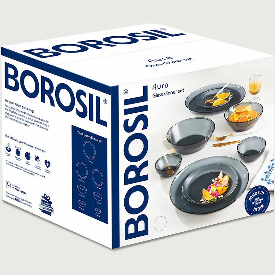 Borosil Aura Glass Dinner Set