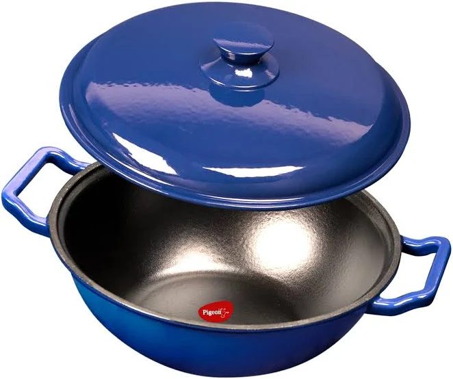 Pigeon By Stovekraft Cast Iron Kadai with Cast Iron Lid Medium