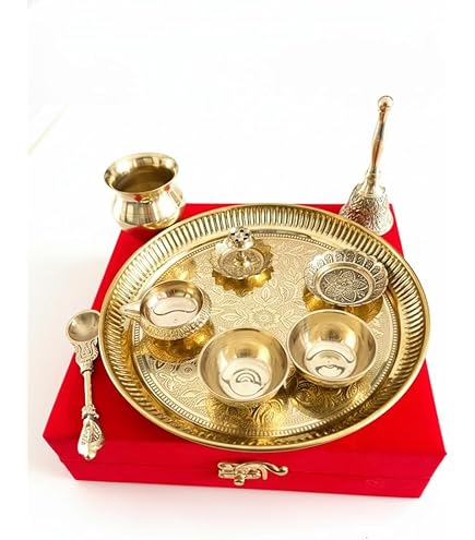 GoldGiftIdeas 11 Inch Navratna Silver Plated Pooja Thali Set