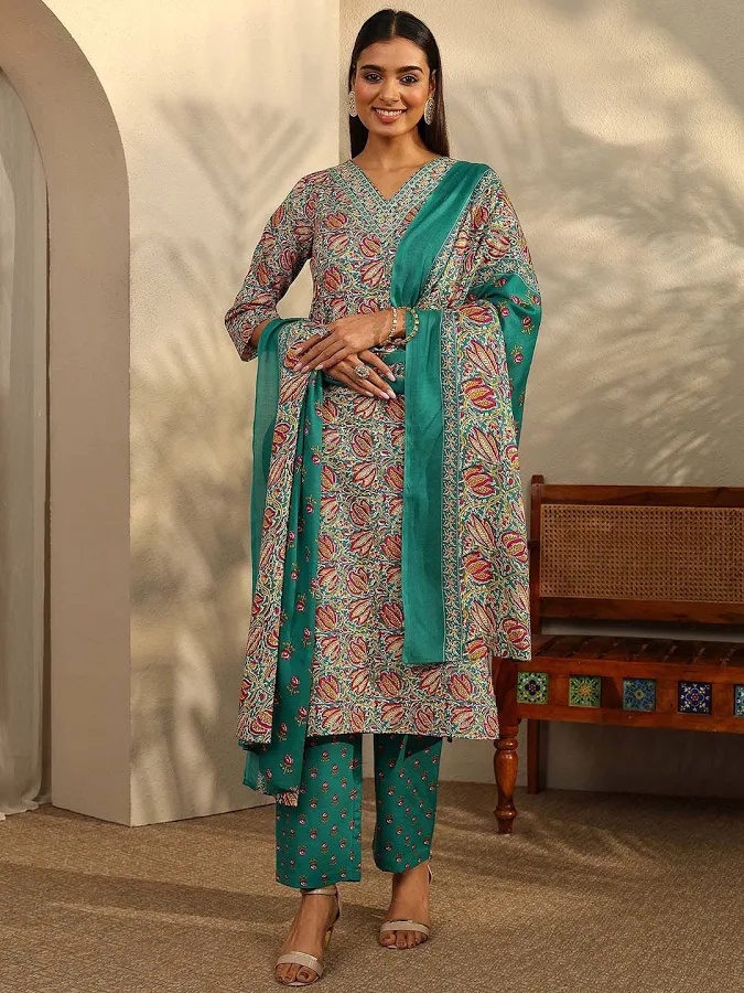 Libas Blue Printed Cotton Blend Kurta Set