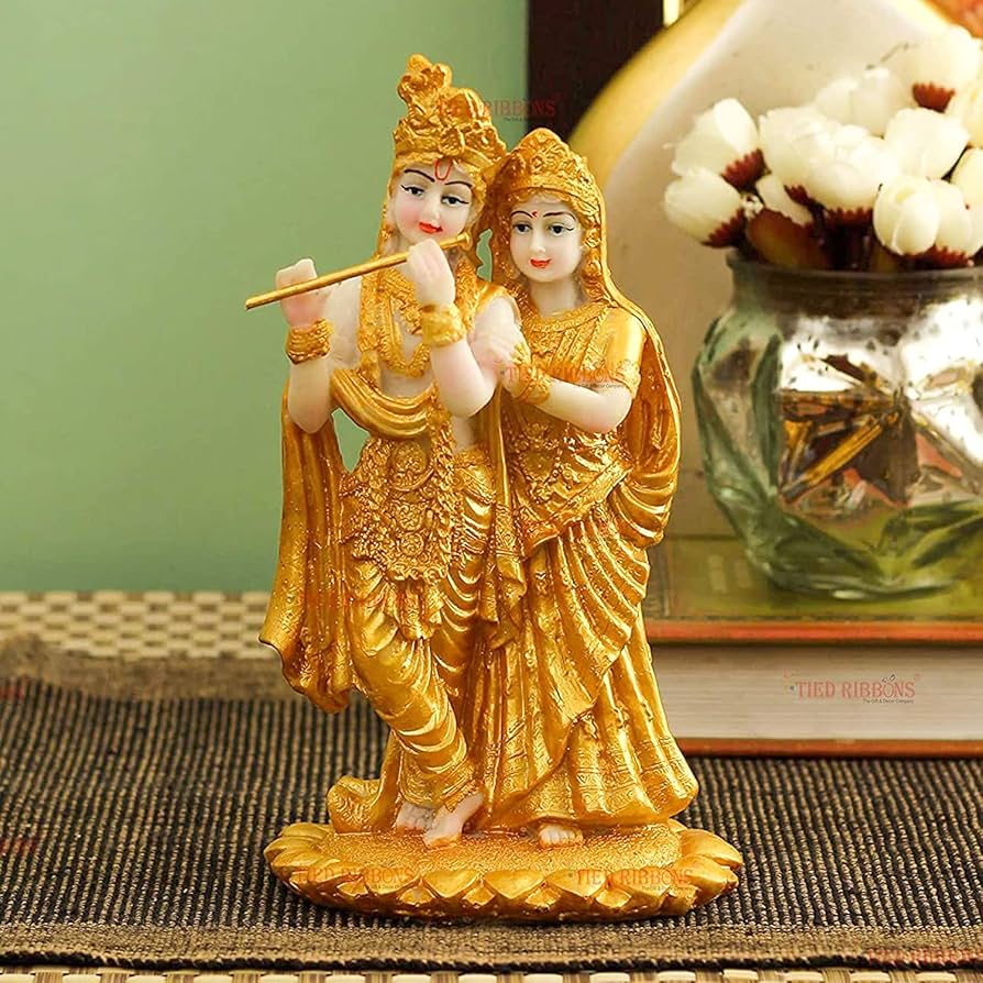 Gold Plated Radha Krishna Idol Statue Showpiece (19 X 11 X 11 cm)
