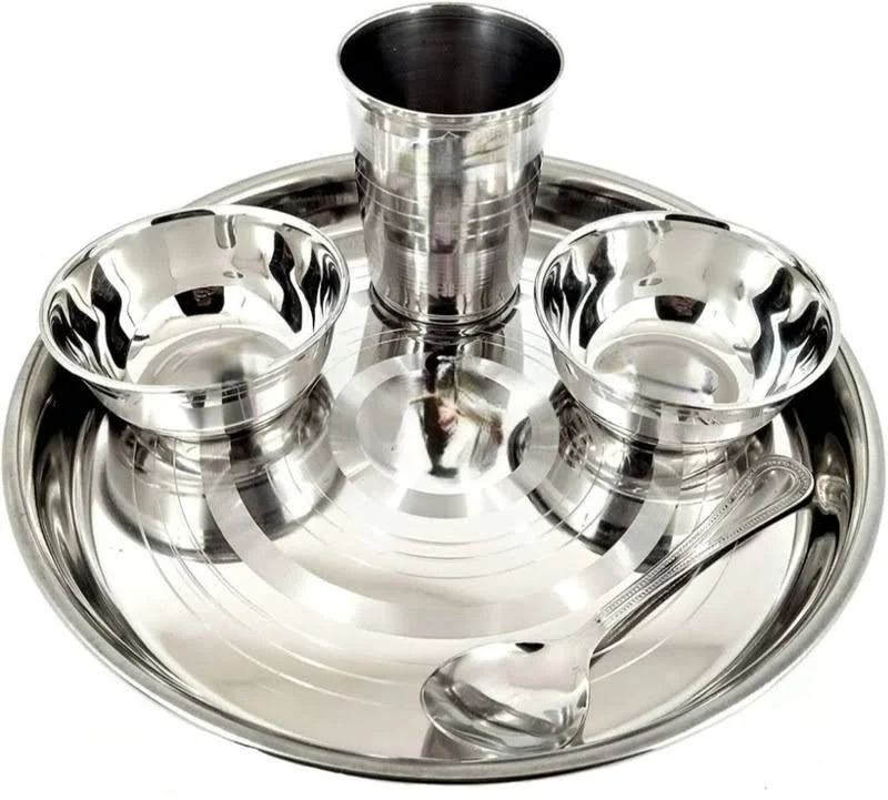 Silvester 5-Piece Round Dinner Set in Stainless Steel Silver, Smooth Surface, Elegant Dining