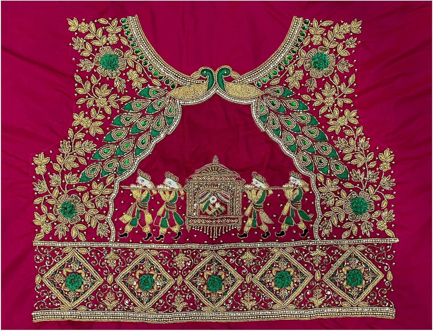 Radhika Bridal Aari Maggam Work Blouse with Doli and Peacock