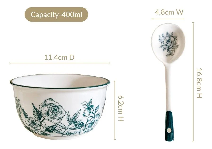 Nestasia Ceramic Rose Bowl with Spoon (Set of 4)