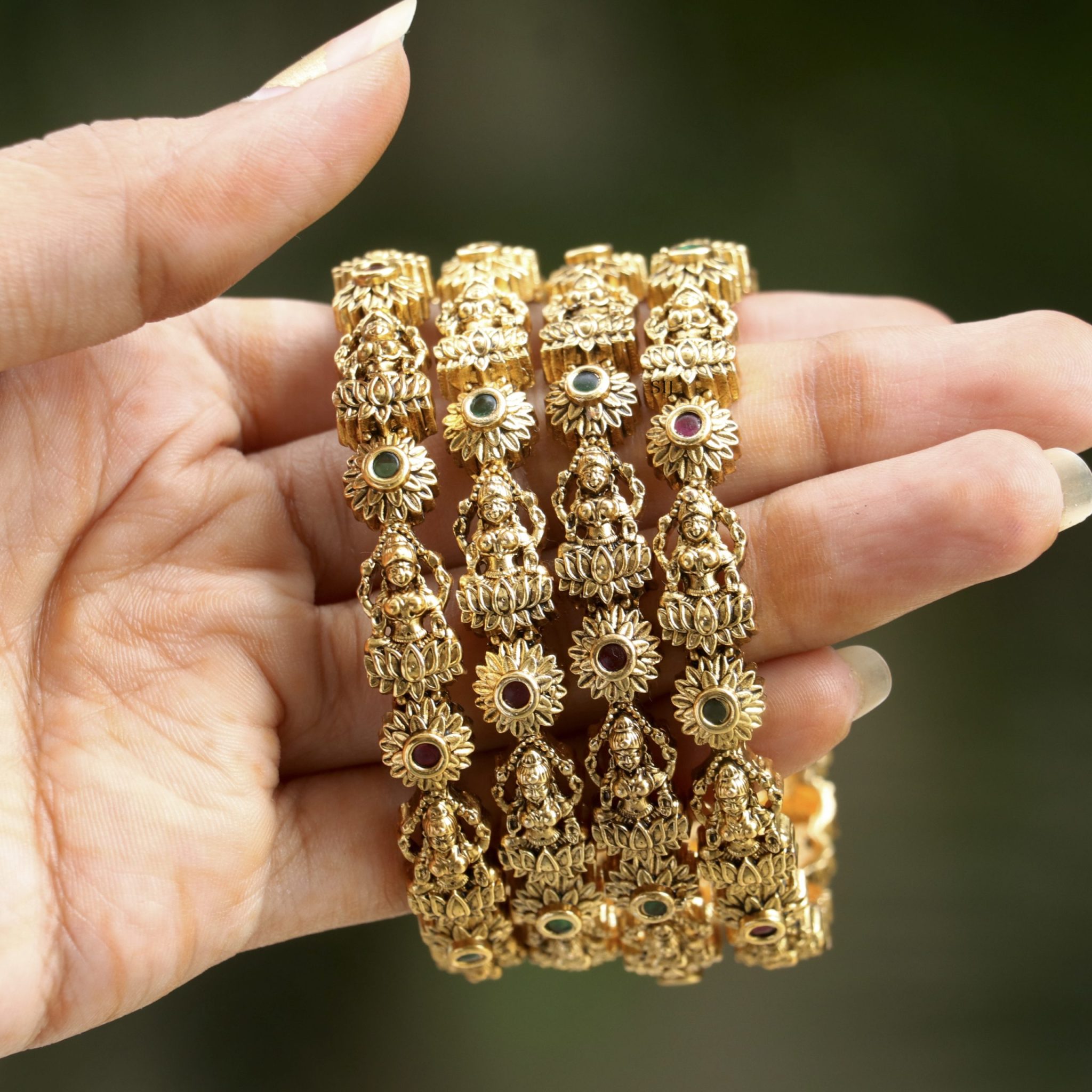 Antique Finish Flower Design and Lakshmi Bangles