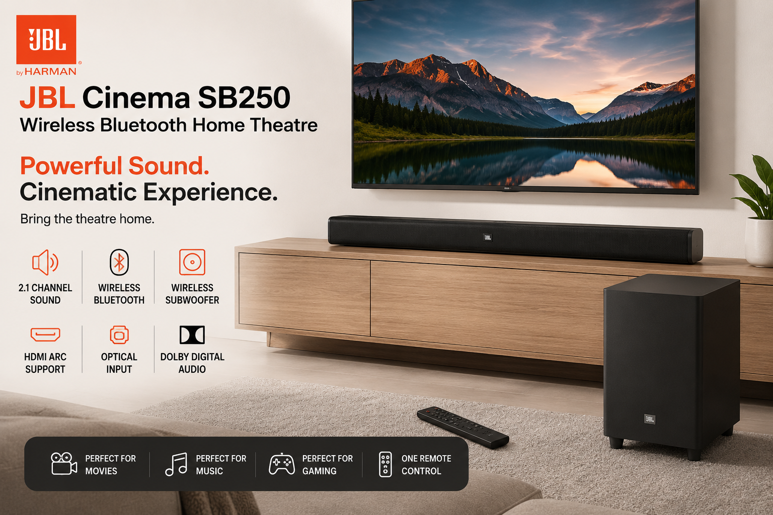 JBL Cinema SB250 Wireless Bluetooth Home Theatre