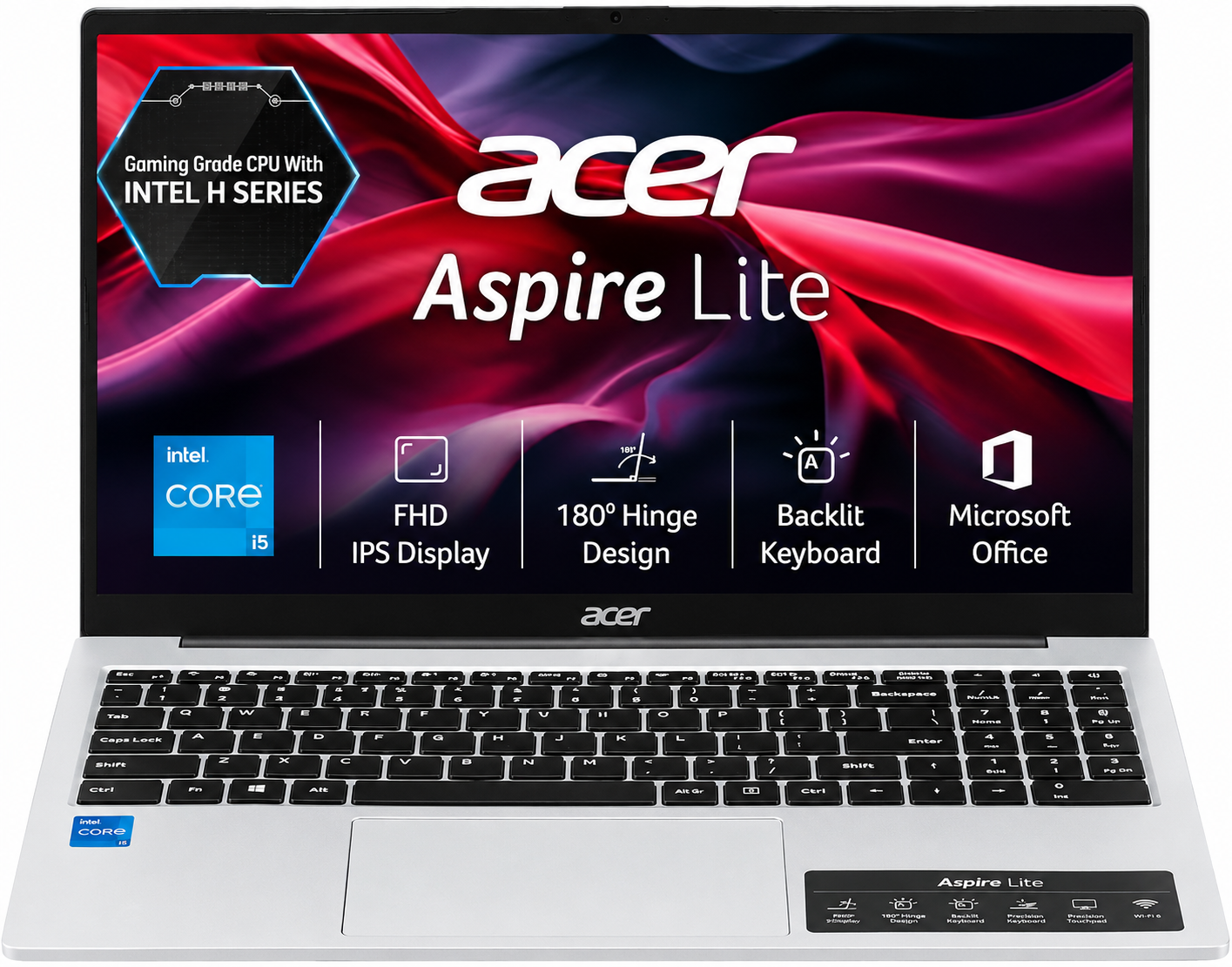 Acer Aspire Lite AL15-52H Intel Core i5 12th Gen 12GB RAM 512GB SSD 15.6-inch FHD IPS Windows 11 Home Laptop with Office 2024 + Microsoft 365 Basic (Pure Silver)