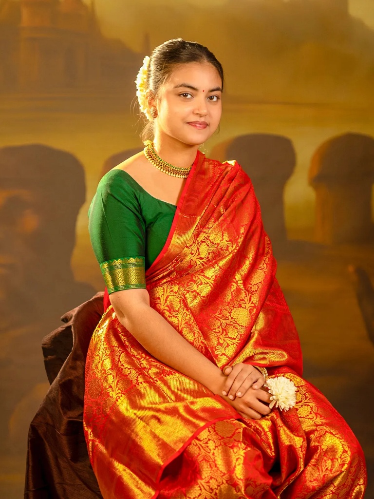 Red Floral Design Pure Kanchipuram Silk Bridal Saree