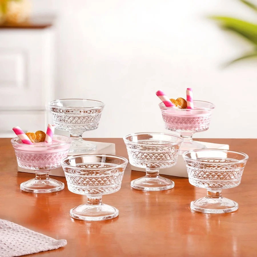 Nestasia Embossed Lead-Free Glass Ice Cream Dessert Bowls