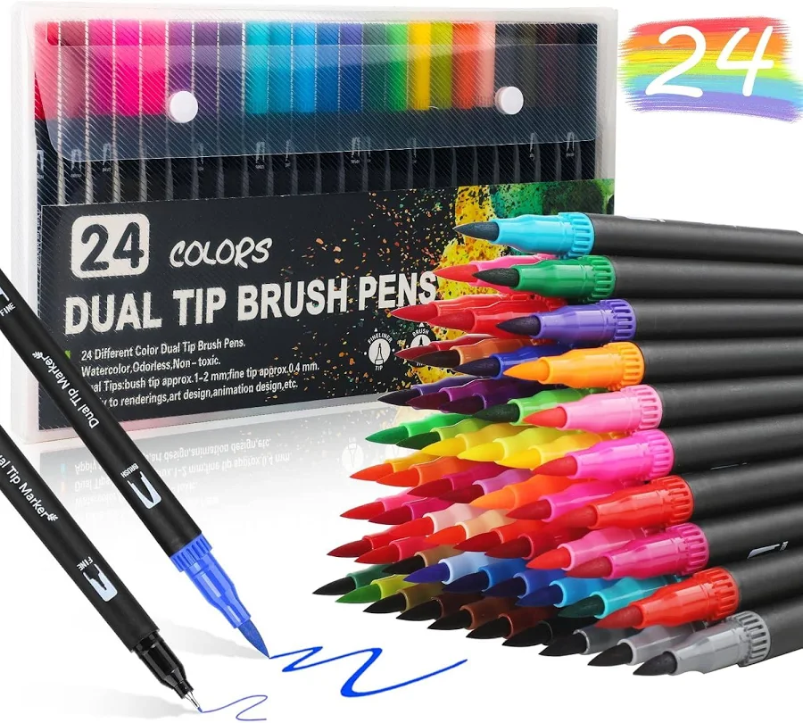 KLIFFOO 24 Colors Dual Tip Art Markers Sketch Pens