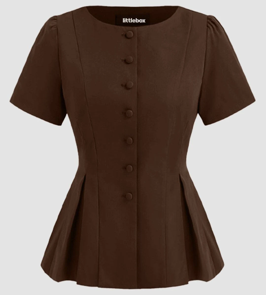 Boat Neck Pleated Button Short Sleeve Top