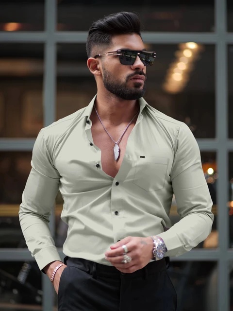 MENTIFIC Men Solid Formal Light Green Shirt