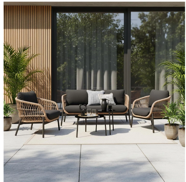 DEVOKO Outdoor 4 Seater Rope Sofa Conversation Set