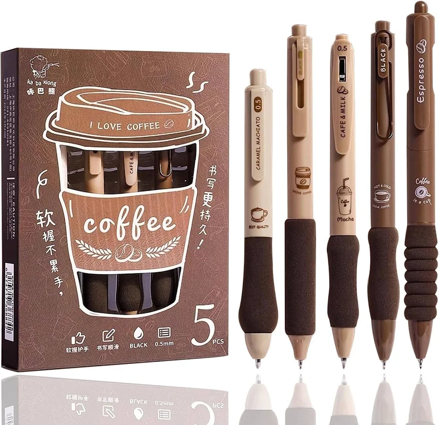 UCRAVO Coffee Theme Stationery Items – 0.5mm Retractable Blue Ink Gel