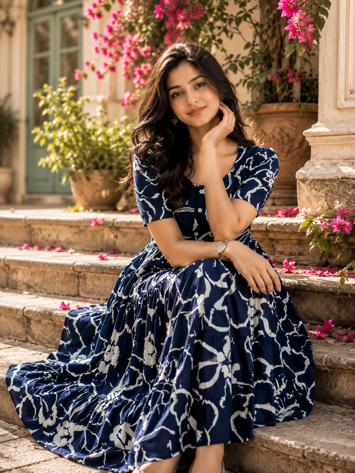 Women Tiered Blue Maxi/Full Length Dress