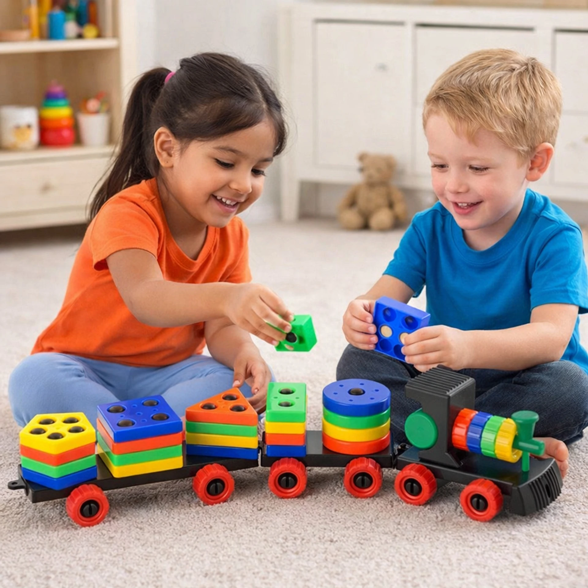 VrajVilla Geometric Shape Train withColourful Blocks for Kids