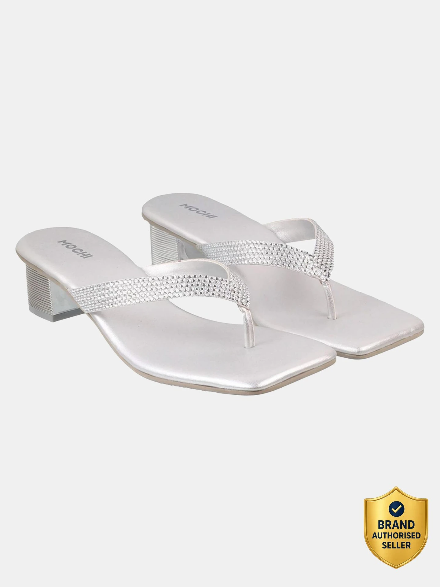 Women’s Silver-Toned Embellished Block Heel Sandals