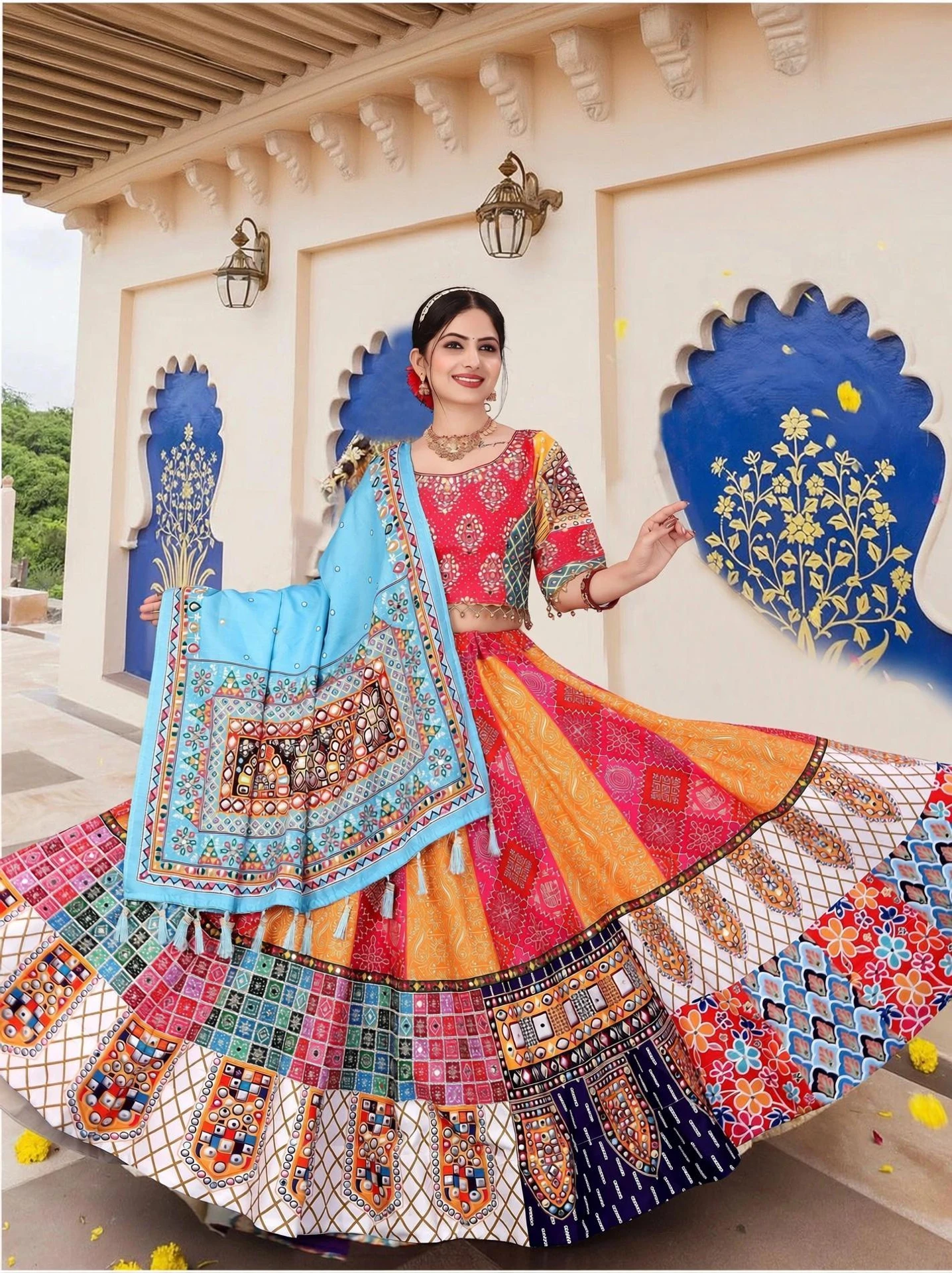 Printed, Digital Print Semi Stitched Lehenga Choli (Multicolor)