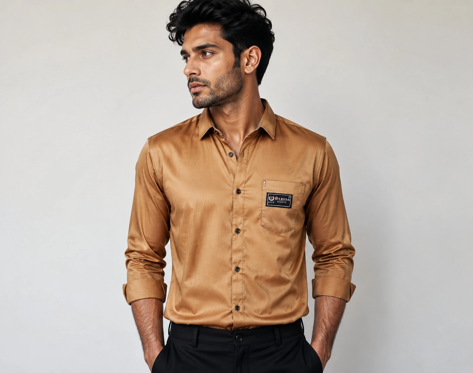Men Regular Fit Embroidered Club Collar Casual Shirt