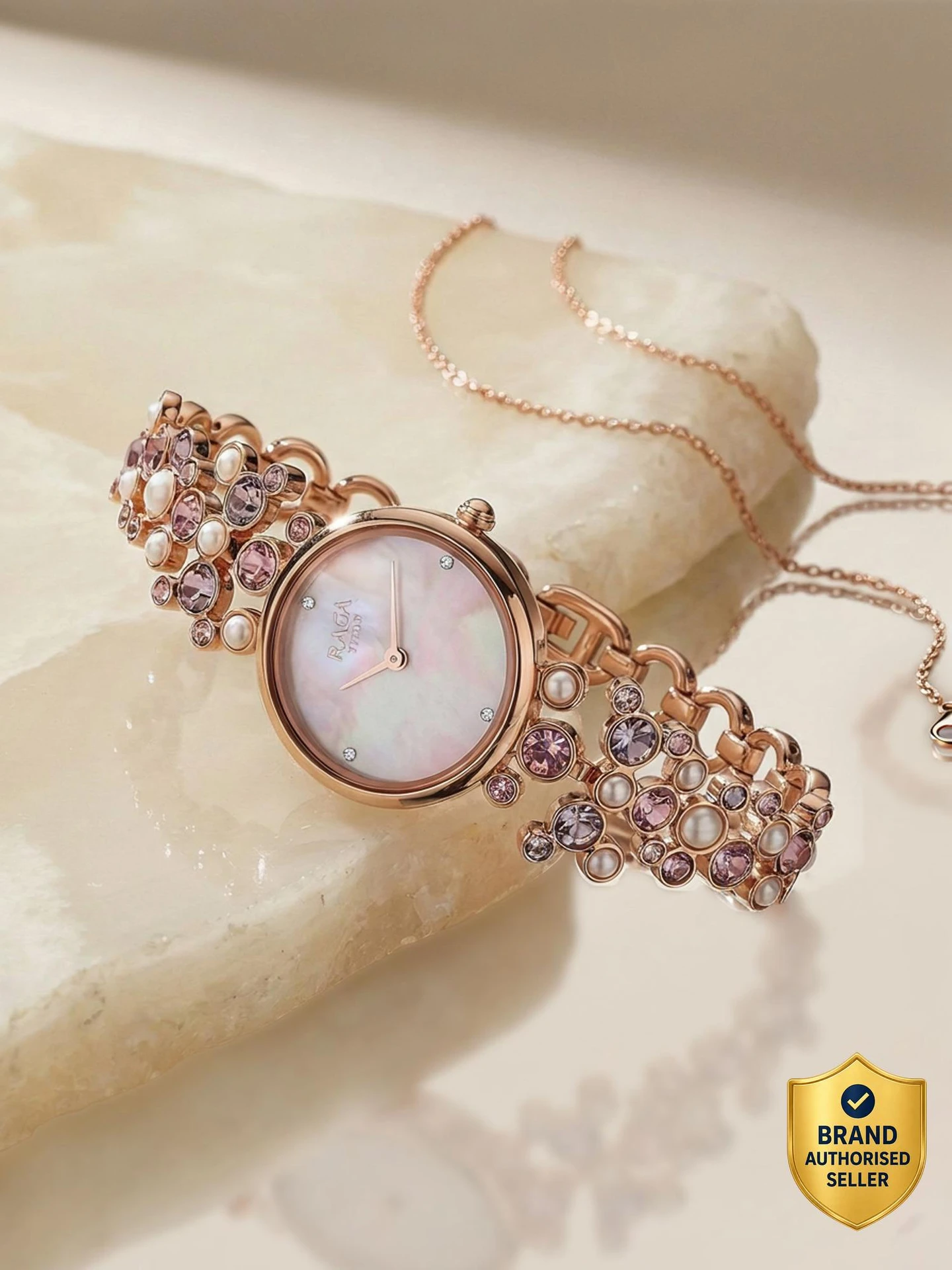 Titan Raga Moonlight MOP Dial Rose Gold MetalStrap Analog Watch