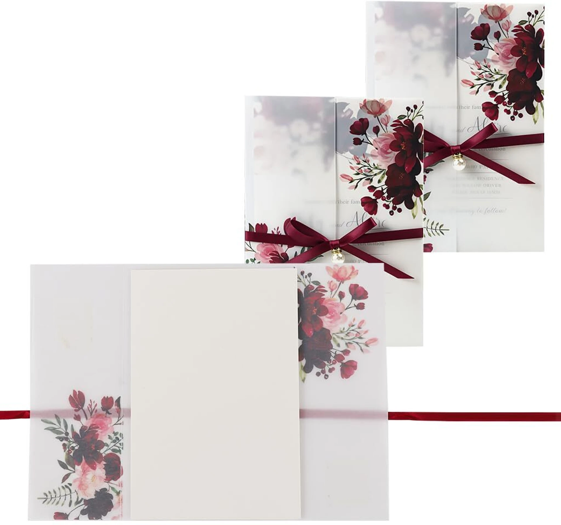 SERPLEX Elegant Burgundy Red Envelope with Floral Prints