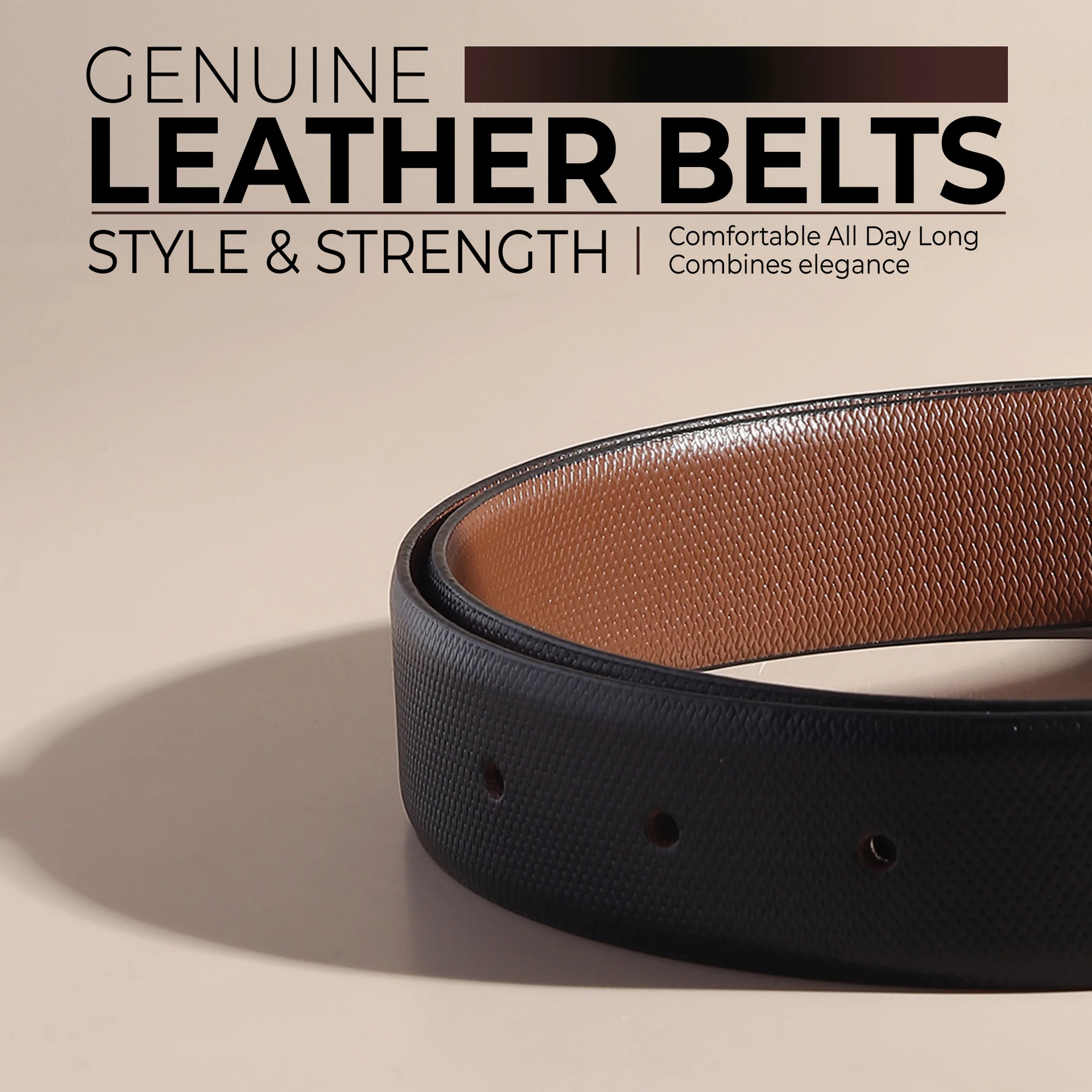 URBAN FOREST Men Formal Black Genuine Leather Belt