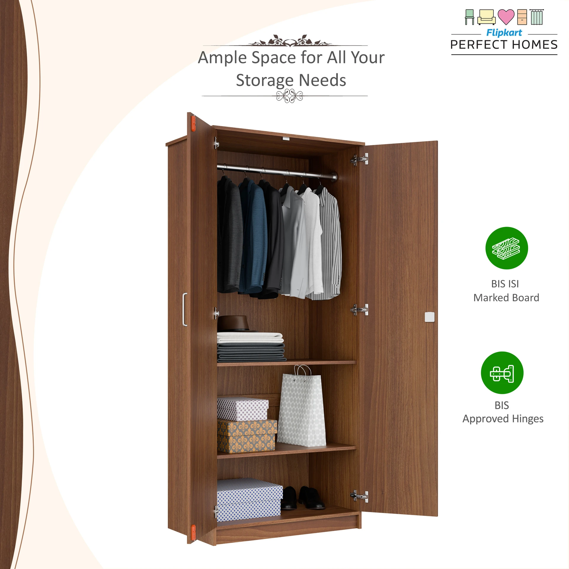 Julian Engineered Wood 2 Door Wardrobe