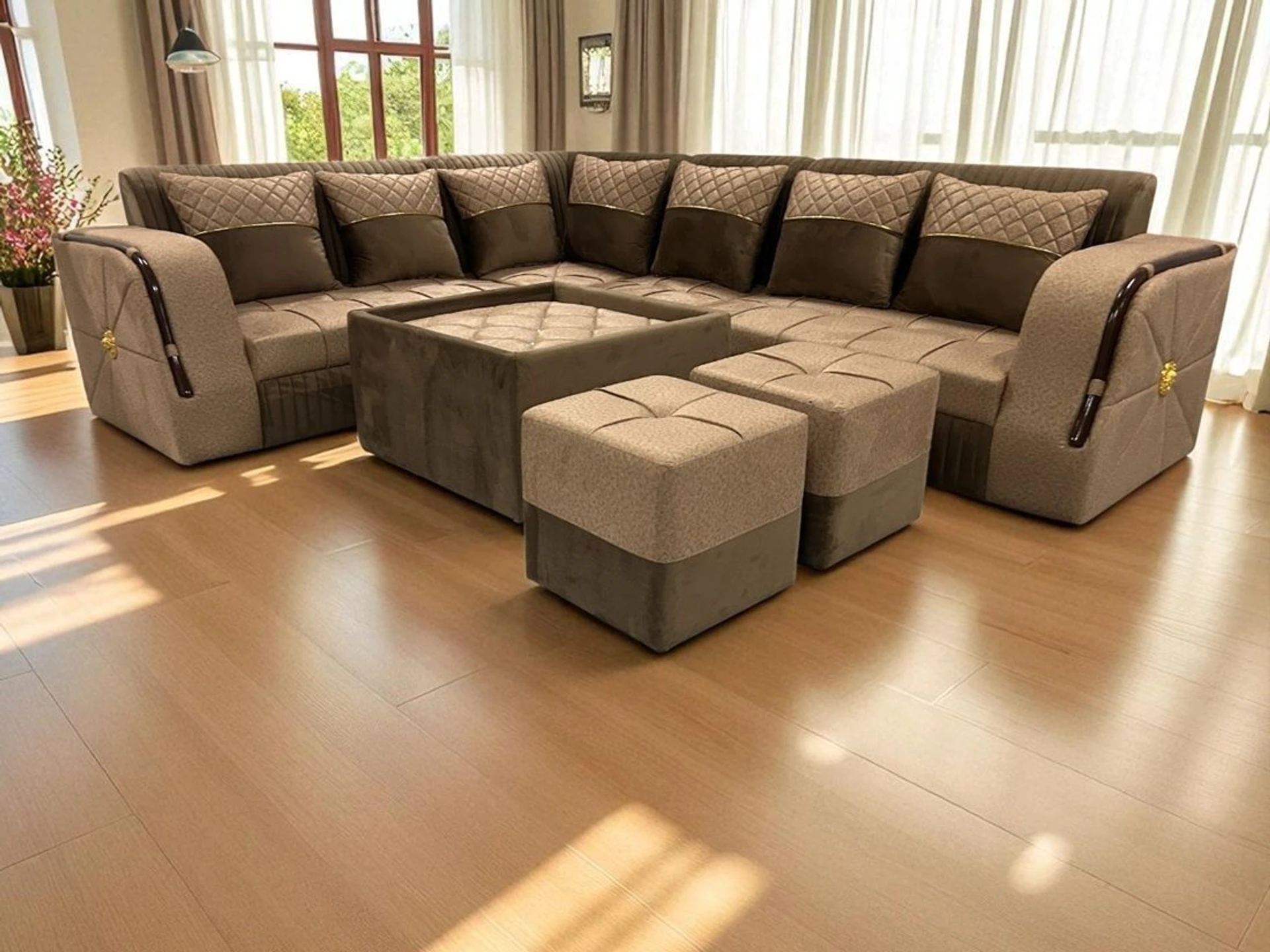 BROWN Fabric 8 Seater Sofa