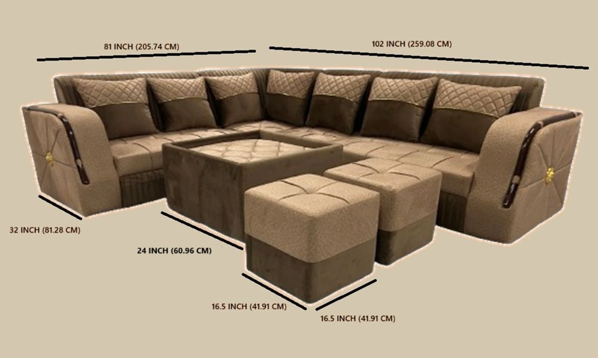 BROWN Fabric 8 Seater Sofa