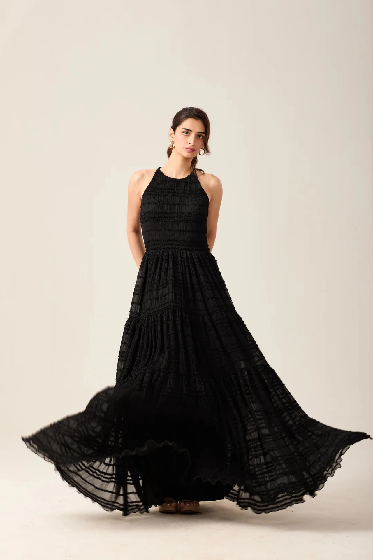 Women Fit & Flare Black Maxi Dress