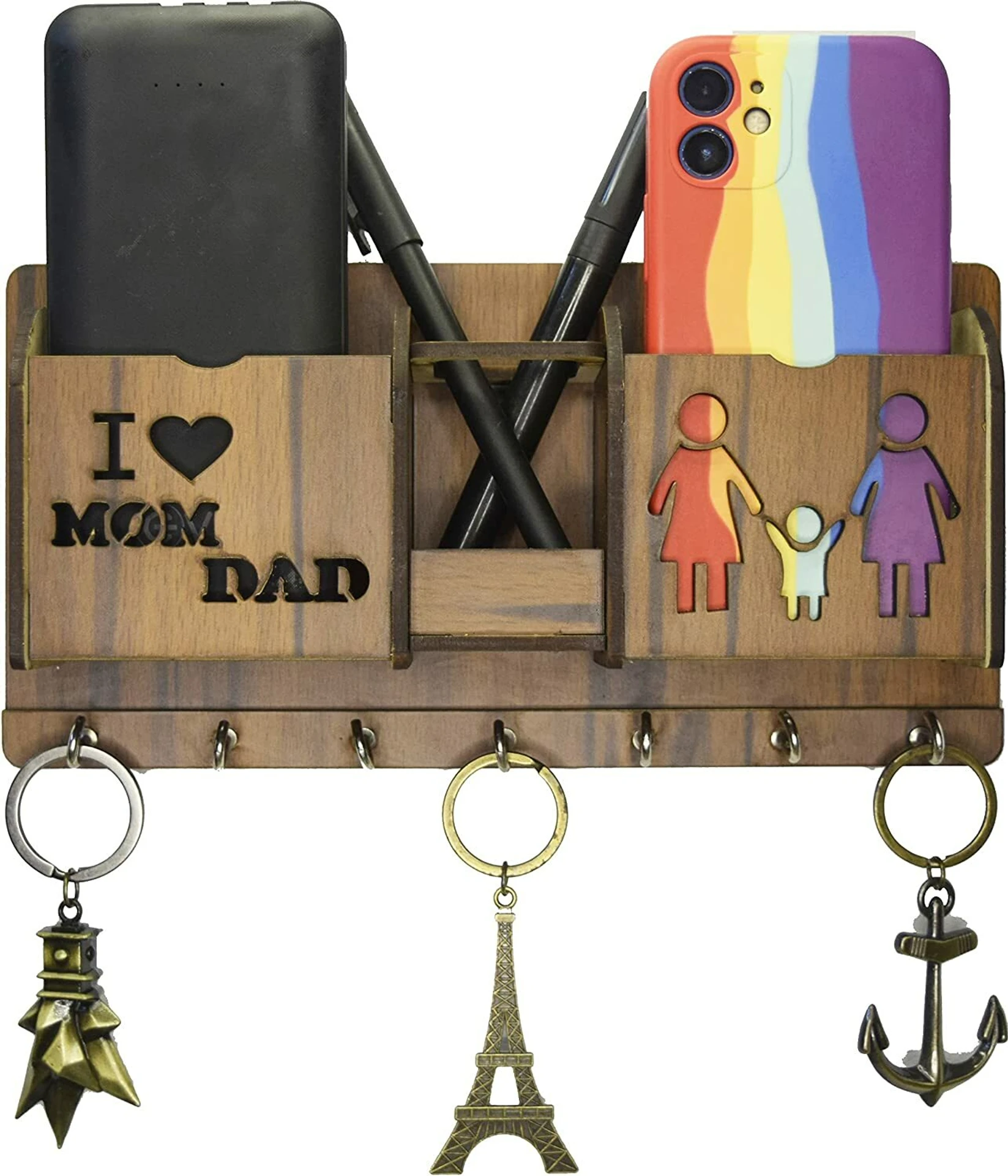 Sage i Love Mom Dad Key Holder Designer Wooden Key Holder
