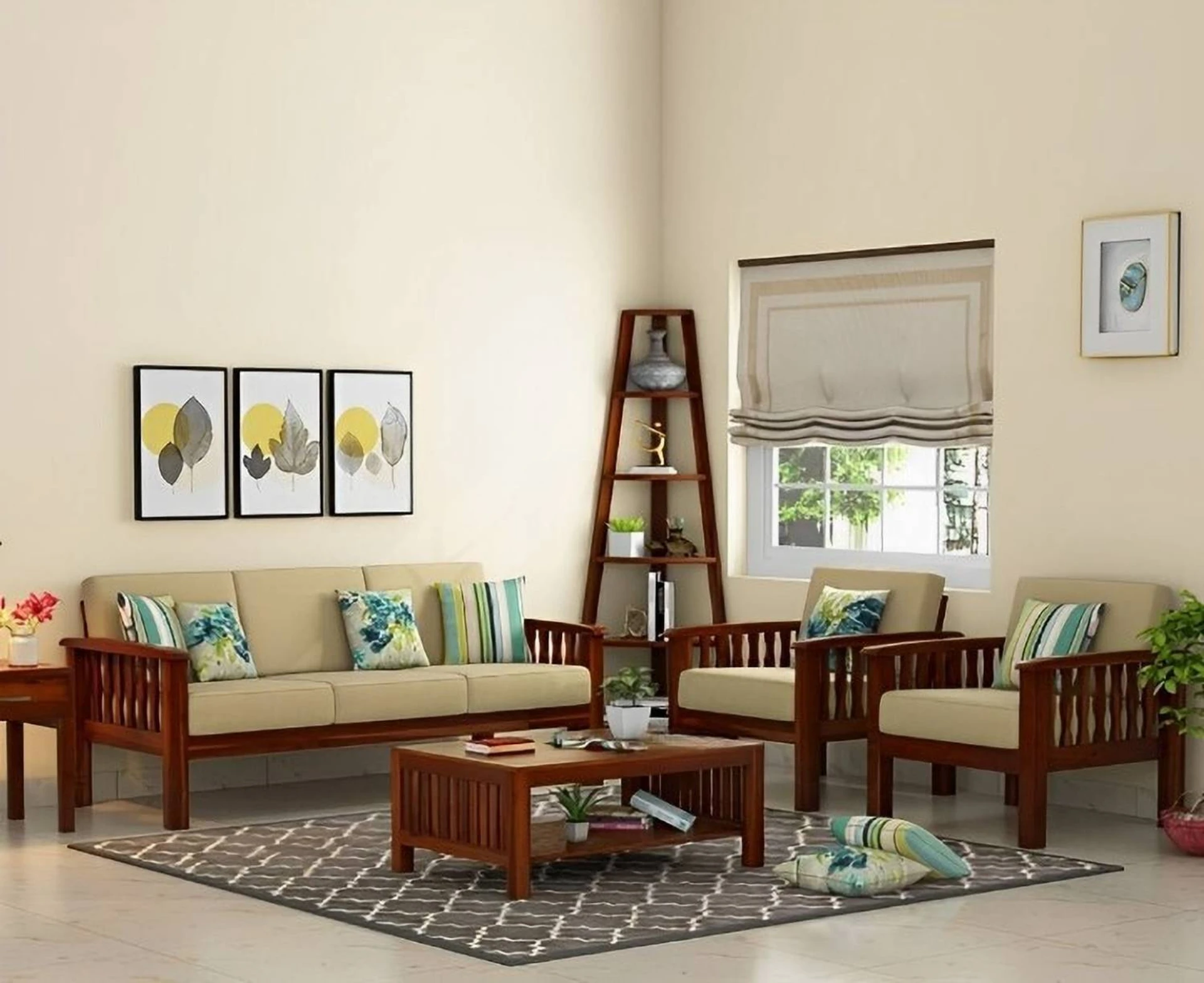 CLANECRAFT Solid Sheesham Wood Five Seater Sofa Set For Living Room/ Office