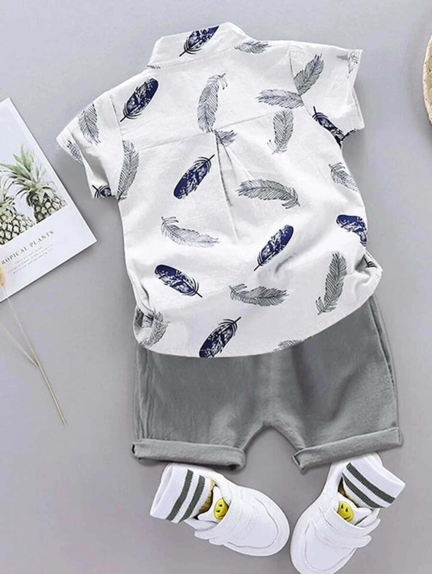 ULTRINA Baby Boys Casual Shirt Shorts (MORPANKH-WHITE-GREY)