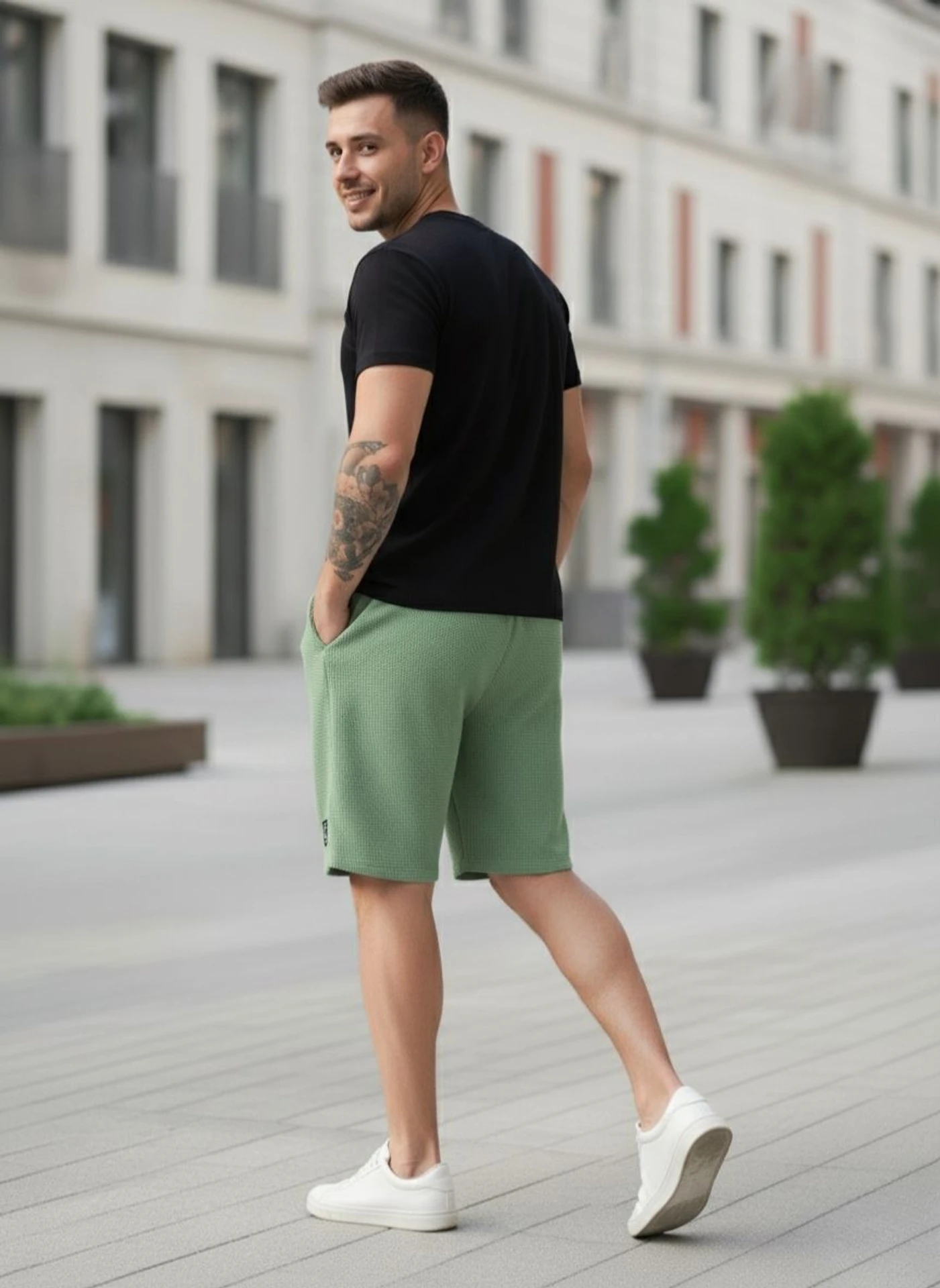 INDICLUB Self Design Men Light Green Casual Shorts