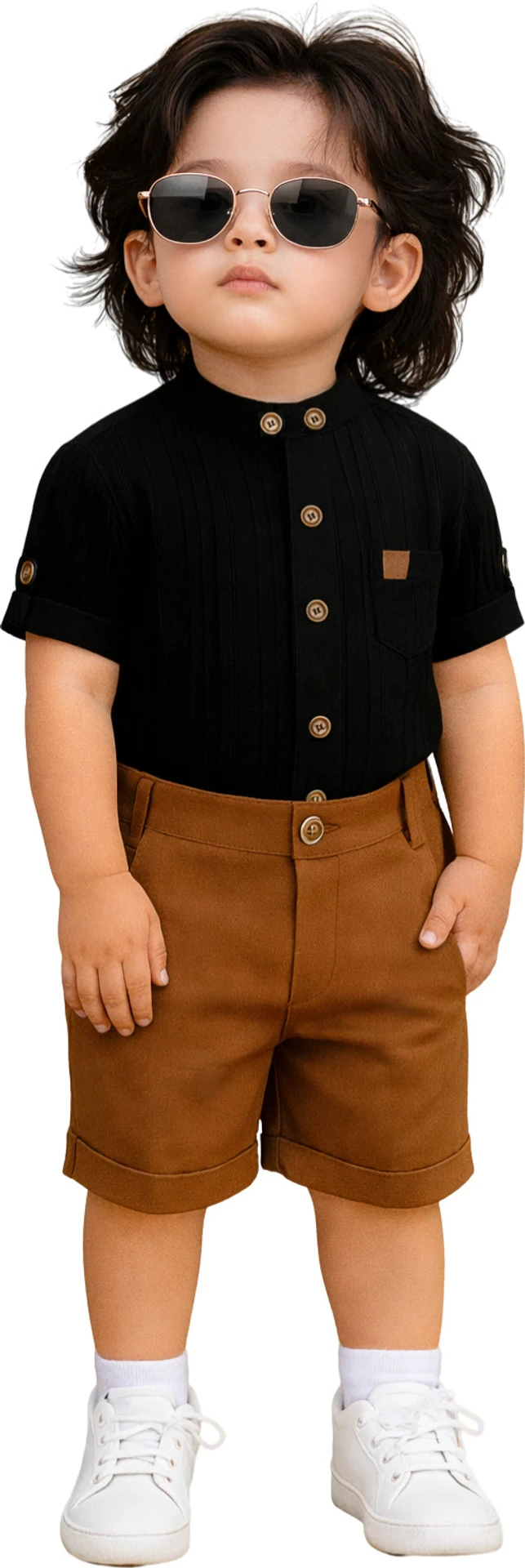 Poonam Fashion Boys Casual Shirt Shorts (Black, Brown)