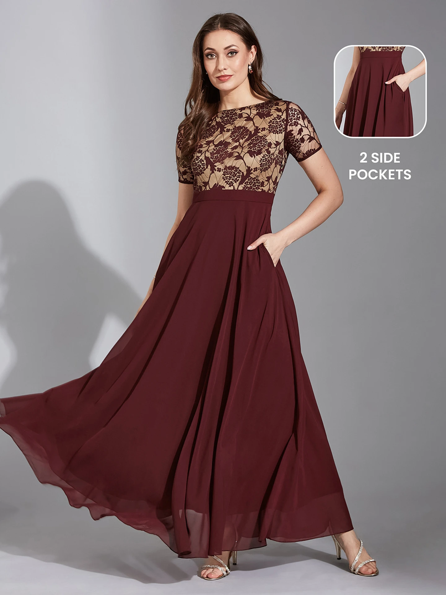 Life With Pockets Women Cinched Waist Maroon Maxi
