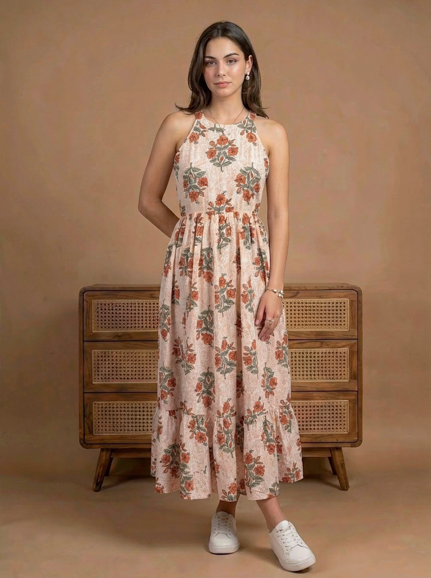 Women Fit and Flare Orange Maxi/Full Length Dress