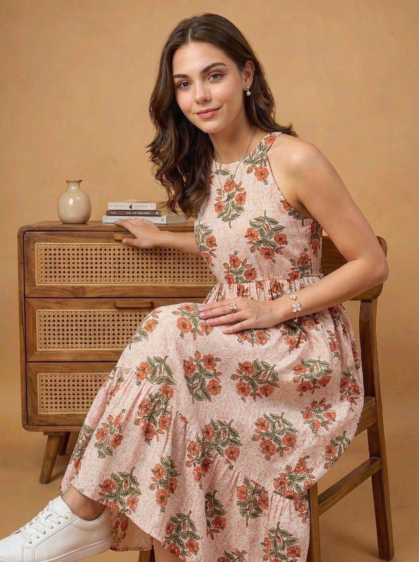 Women Fit and Flare Orange Maxi/Full Length Dress