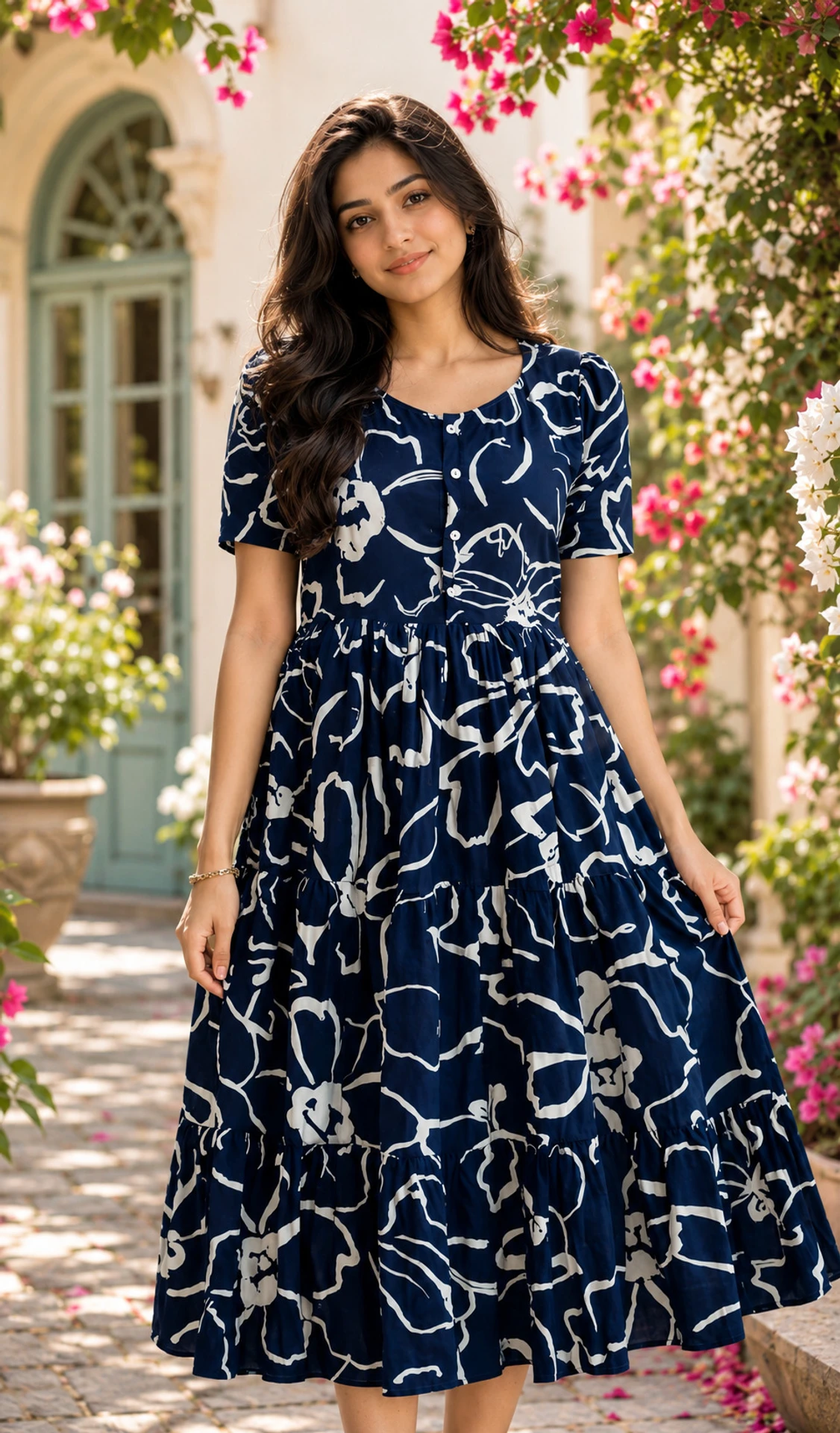 Women Tiered Blue Maxi/Full Length Dress