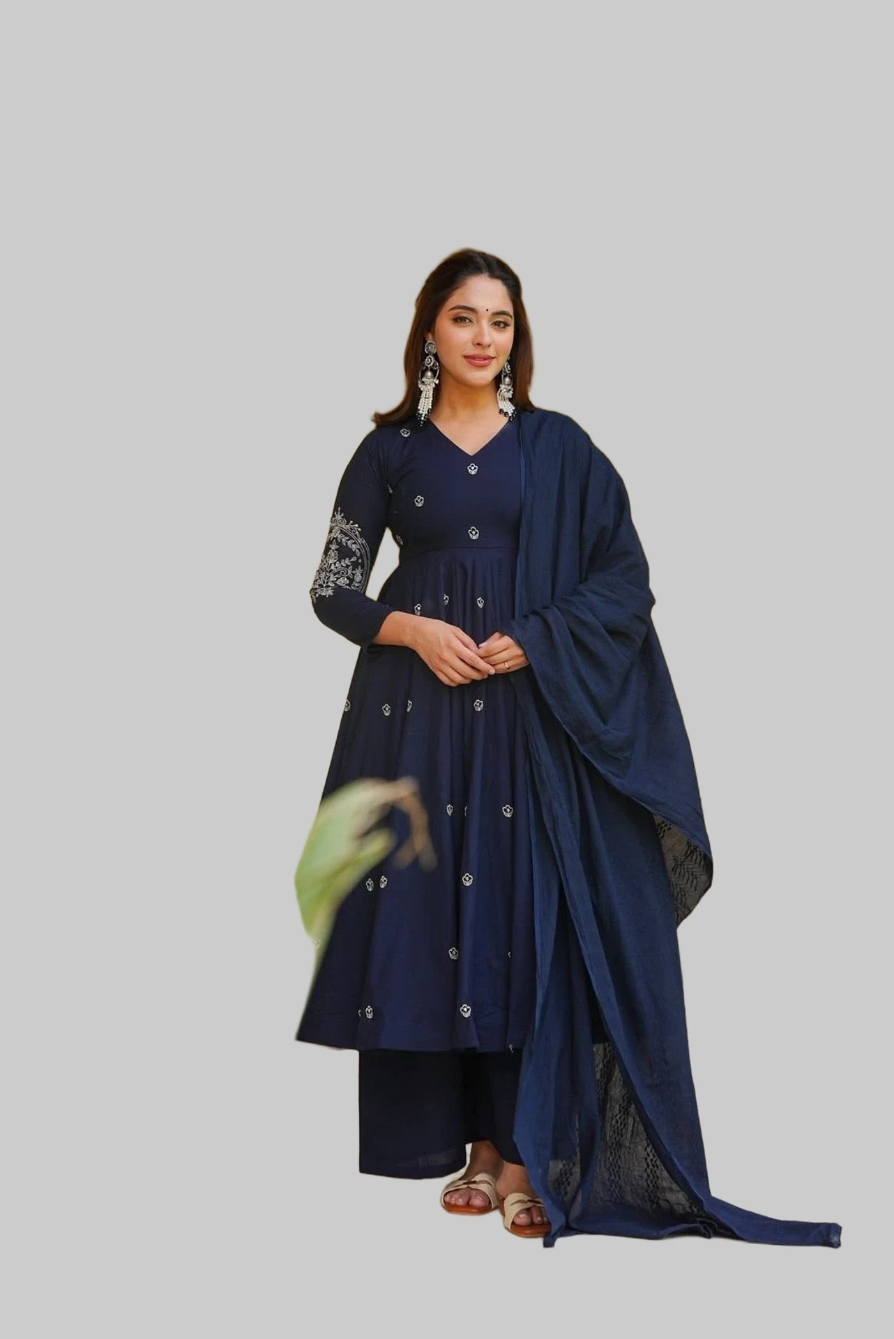 Embroidered Art Silk Stitched Anarkali Gown (Blue)