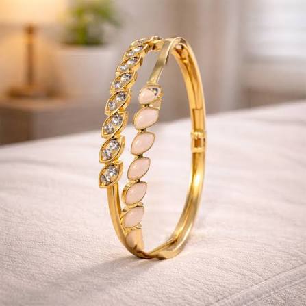 Elegant Gold-Plated Crystal Blush Stone Designer Bangle