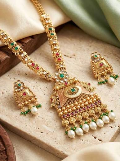 Gold-Plated Long Necklace Set With Earrings For Women
