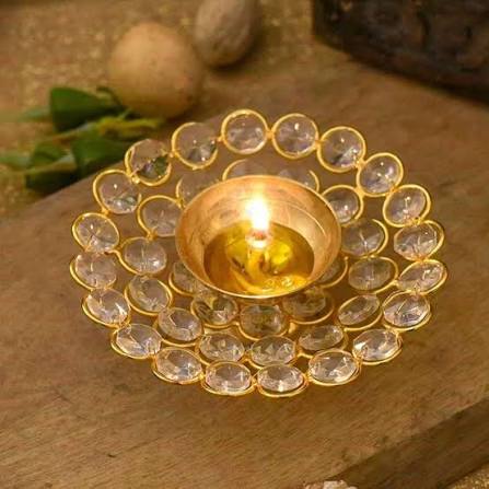 Oval Shaped Crystal Brass Oil Lamp