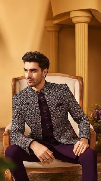 Party Wear Marriage Dressing Man Sherwani Navy Blue Dress